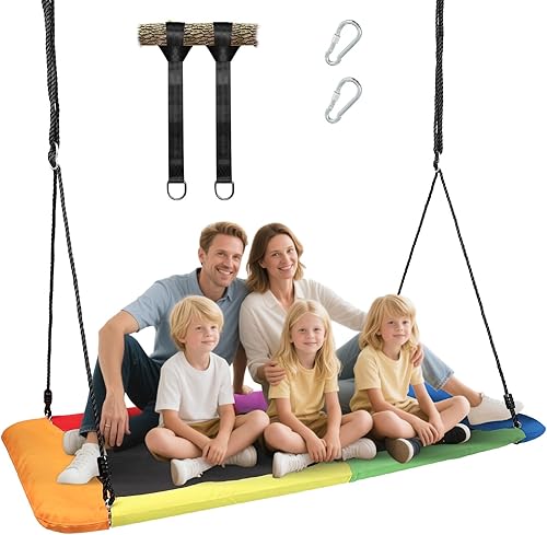Columpio de árbol rectangular gigante de 60 pulgadas para niños y adultos, resistente al agua y duradero, columpio grande para árbol al aire libre