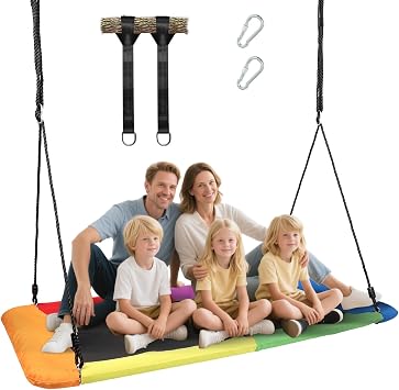 60" Rectangular Giant 800lbs Tree Swing for Kids and Adults,Waterproof & Durable,Heavy Duty Large Outdoor Tree Swing with 2 Hanging Straps