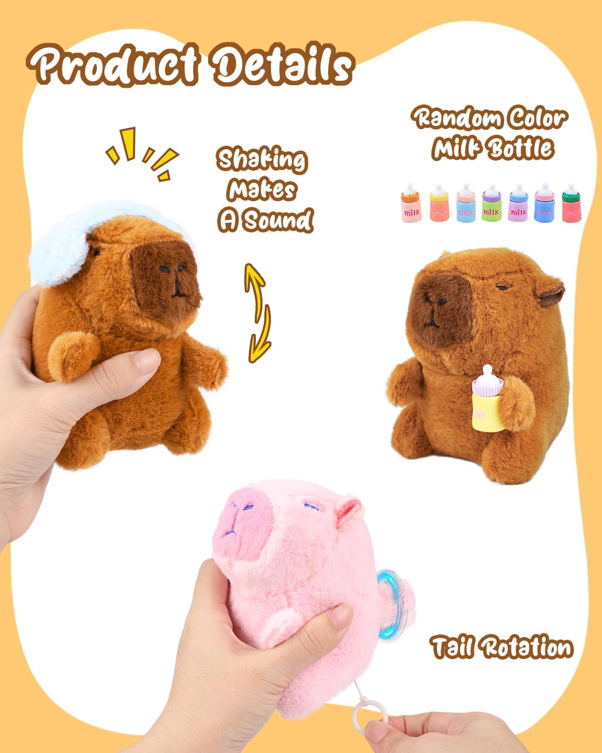 3 Pcs Capybara Plush Keychain, Cute Capybara Stuffed Animal,Cute Plush Keychains,Christmas Gifts,Capybara Gifts - Tail Rotation, Shake Make a Sound