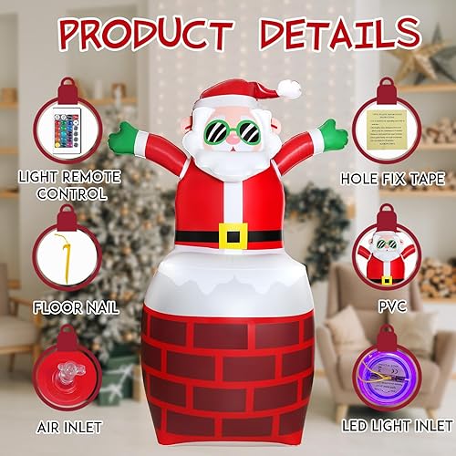 Miniatura 4 de TOANEL Inflables de Navidad de PVC de 4.87 pies, decoraciones al aire libre, Papá Noel de pie en la chimenea LED, inflables inflables para