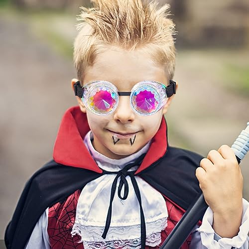 Miniatura 55 de Gafas de caleidoscopio retro con pinchos, gafas de cristal arcoíris steampunk estilo soldadura, gafas de cosplay punk