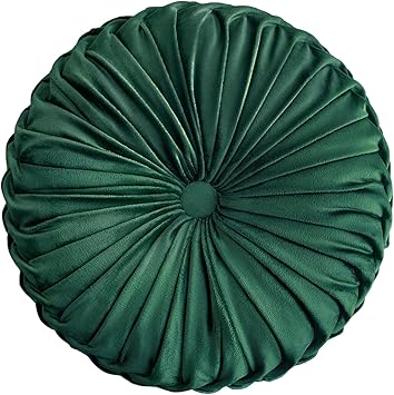 Teieas Round Throw Pillow Velvet Home Decoration Pleated Round Pillow Cushion for Couch Chair Bed Car Emerald Green