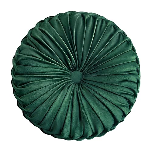 Teieas Round Throw Pillow Velvet Home Decoration Pleated Round Pillow Cushion for Couch Chair Bed Car Emerald Green - Emerald - 1