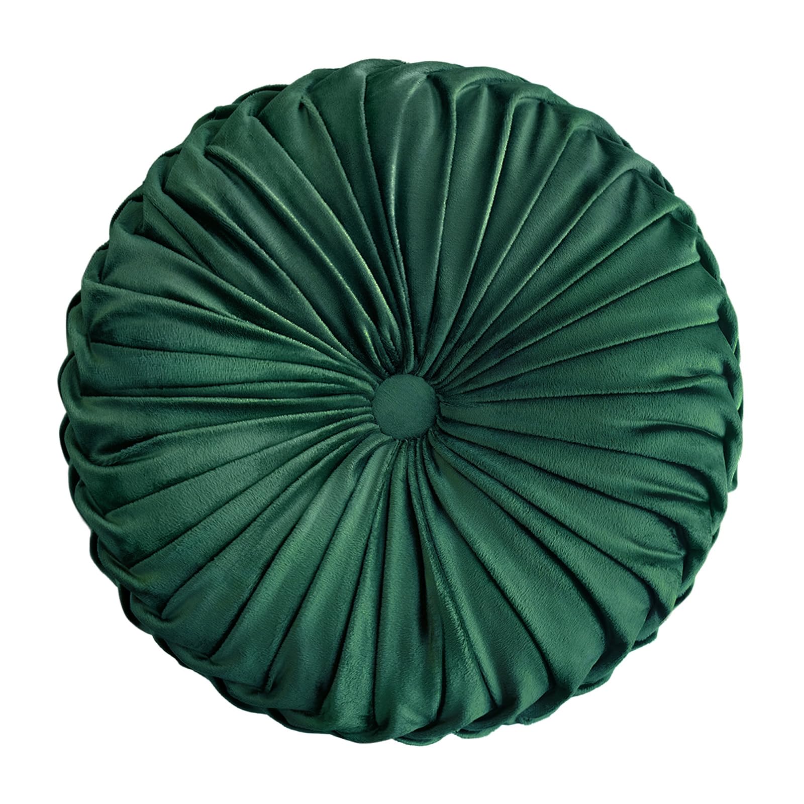 Elero Round Throw Pillow Velvet Home Decoration Pleated Round Pillow Cushion for Couch Chair Bed Car Emerald Green