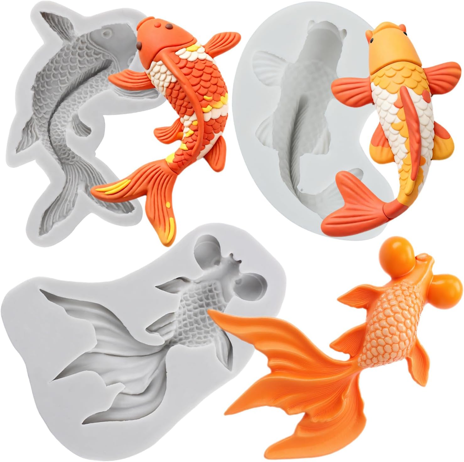 Fish Polymer Clay Molds Goldfish Koi Fish Silicone Mold Set of 3