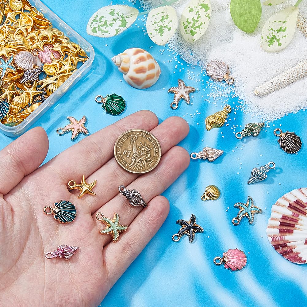 DICOSMETIC 90 pezzi 18 Stili Charms Oceano Bulk Pendenti Spiaggia in Lega di Animali Marini Conchiglia Stella di Mare Conchiglia Colorato per la Produzione di Gioielli