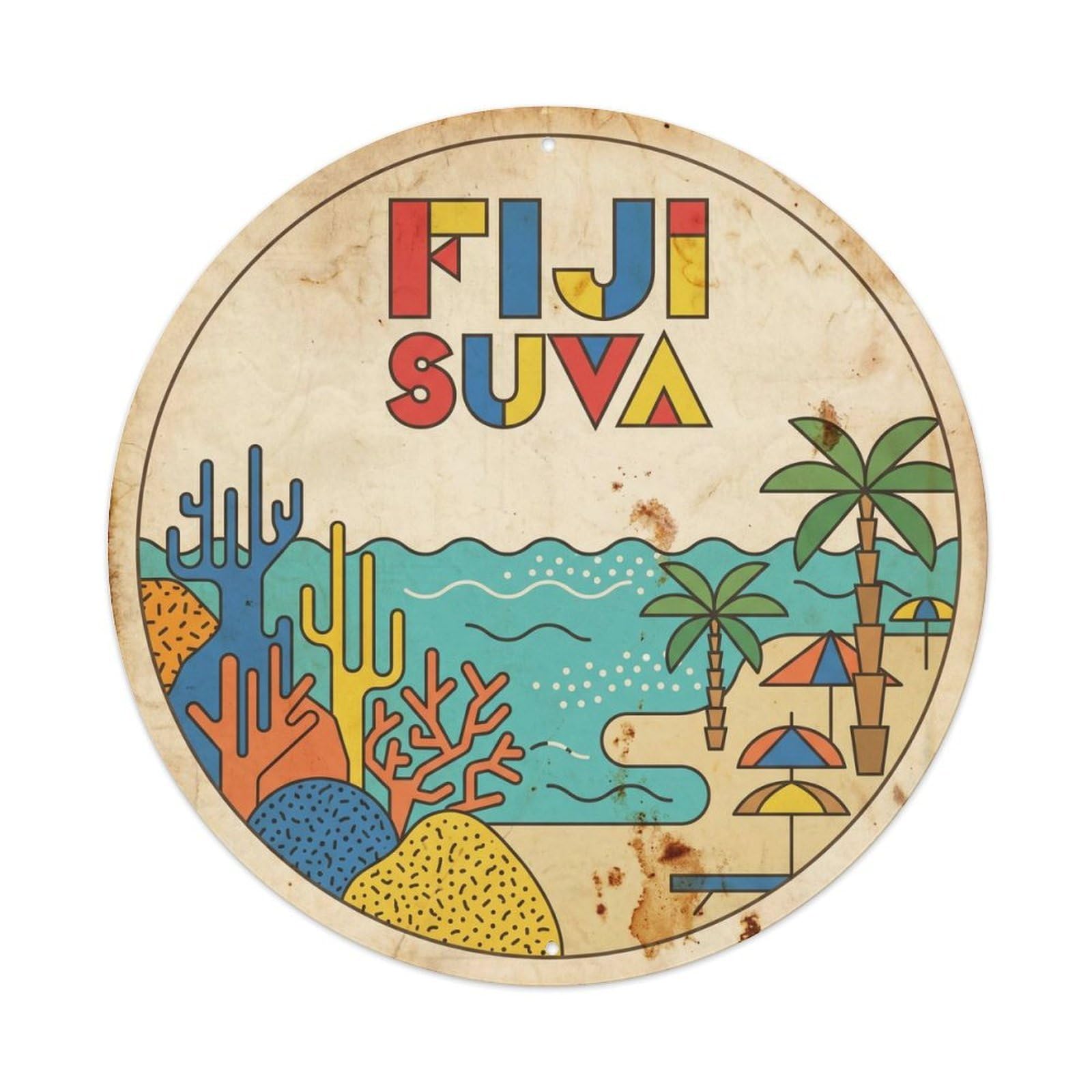 Fiji Suva Seaside Scenery Retro Geometry Metal Tin Sign