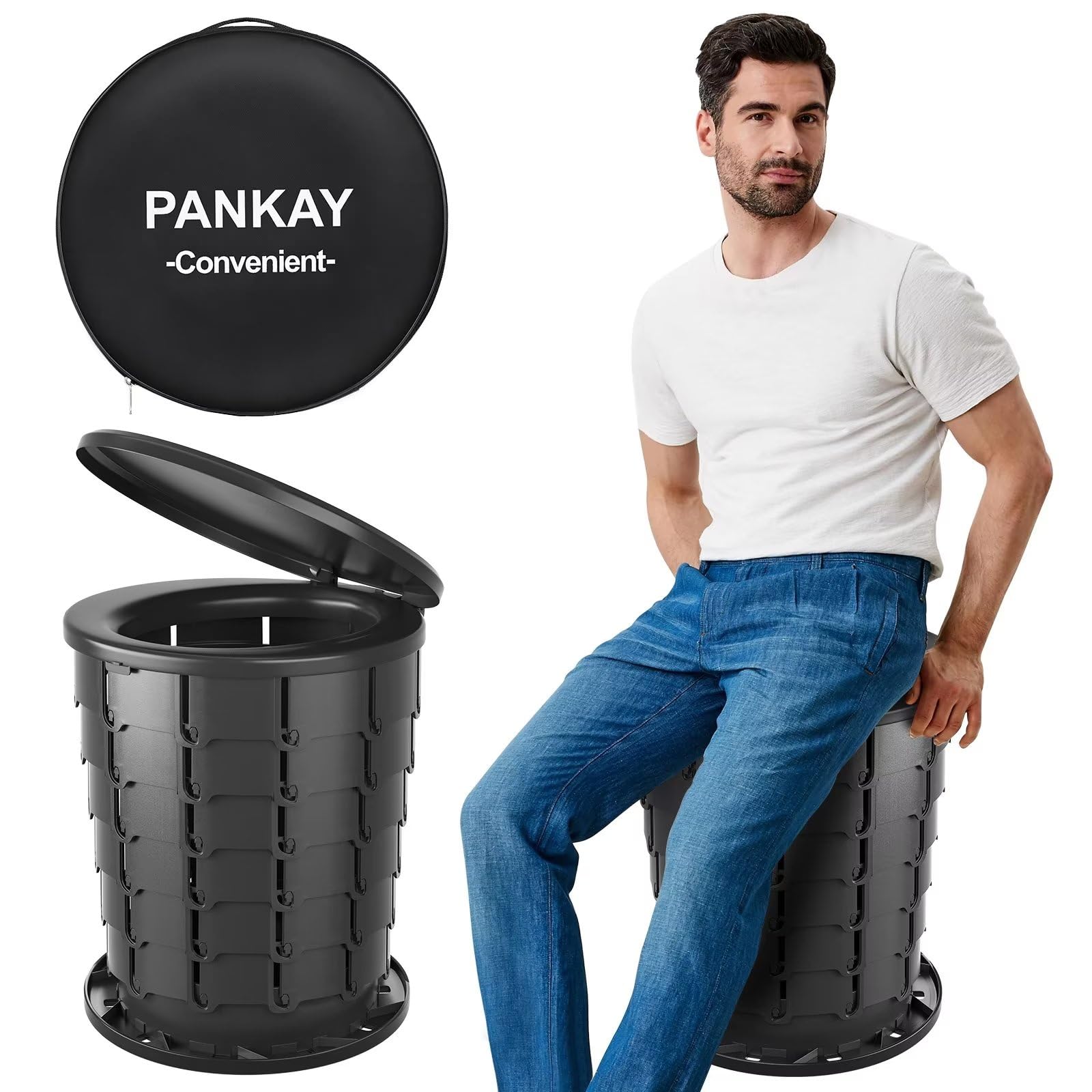 Pankay16.4" XXL Portable Toilet for Adults Camping, Retractable Camping Toilet,Adjustable Height Portable Potty for Kids, Travel Toilet with Handbag, Foldable Camp Toilet for Car Hiking
