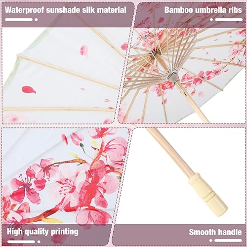 Miniatura 4 de Shinylin Paraguas de papel aceitado chino hecho a mano, 12 unidades, de seda de bambú, paraguas chino japonés de 32 pulgadas, 12 pulgadas, flores