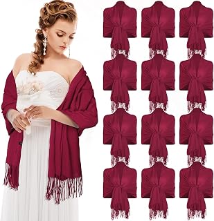 12 Pcs Women Pashmina Shawls and Wraps Bulk Cashmere Feel Scarf Warm Soft Large Shawl for Bridal Bridesmaid Wedding Favors