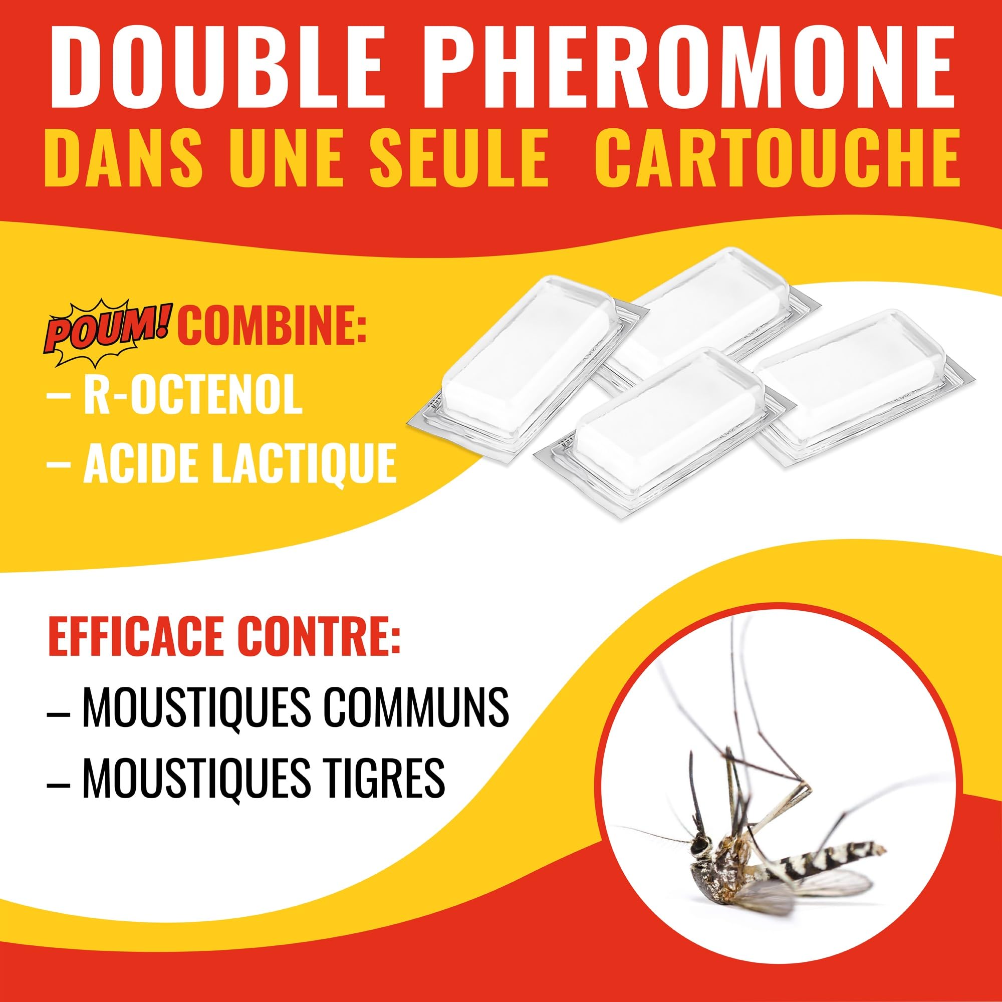 POUM 4 Appats Zanzare Compatibile Mosquito Magnet Double Feromone: Efficace su Zanzare Tigri e comuni grazie al R-Octenolo e all'acido lattico (=Atrakta). 4X 45 Giorni di efficienza