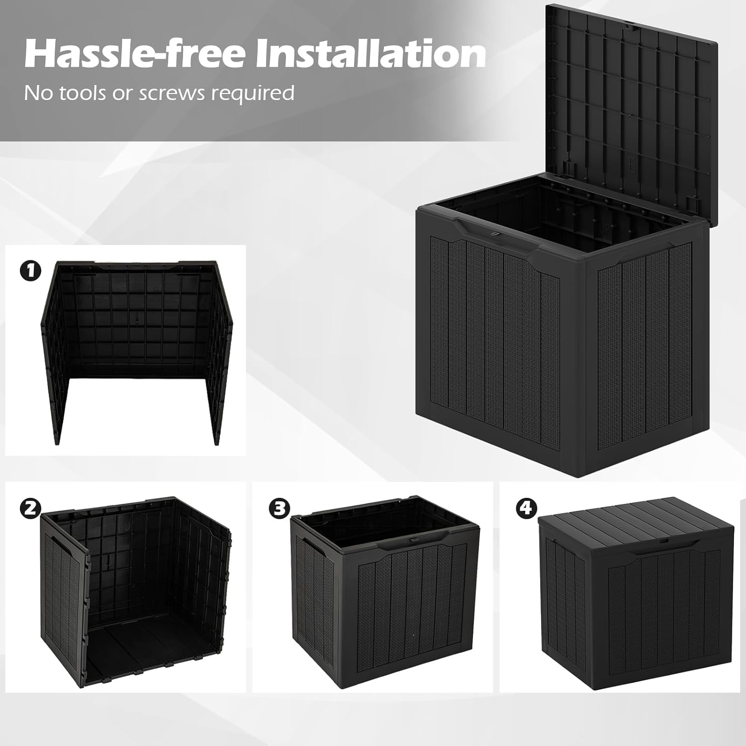 Giantex 25 Gallon Outdoor Storage Box, Patio Deck Box with Lockable Lid, Wicker-woven Texture, Waterproof Storage Bench for Pool Accessories, Garden Tools, Package Delivery, Patio Furniture (Black)