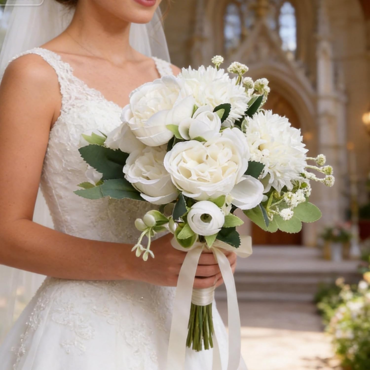 16 Bundles Artificial Flowers Peonies, Silk Faux Peony Bulk Floral Arrangements Bundles Fake Peonies for DIY Bouquet for Vase Centerpiece Home Wedding Party Centerpiece(White)