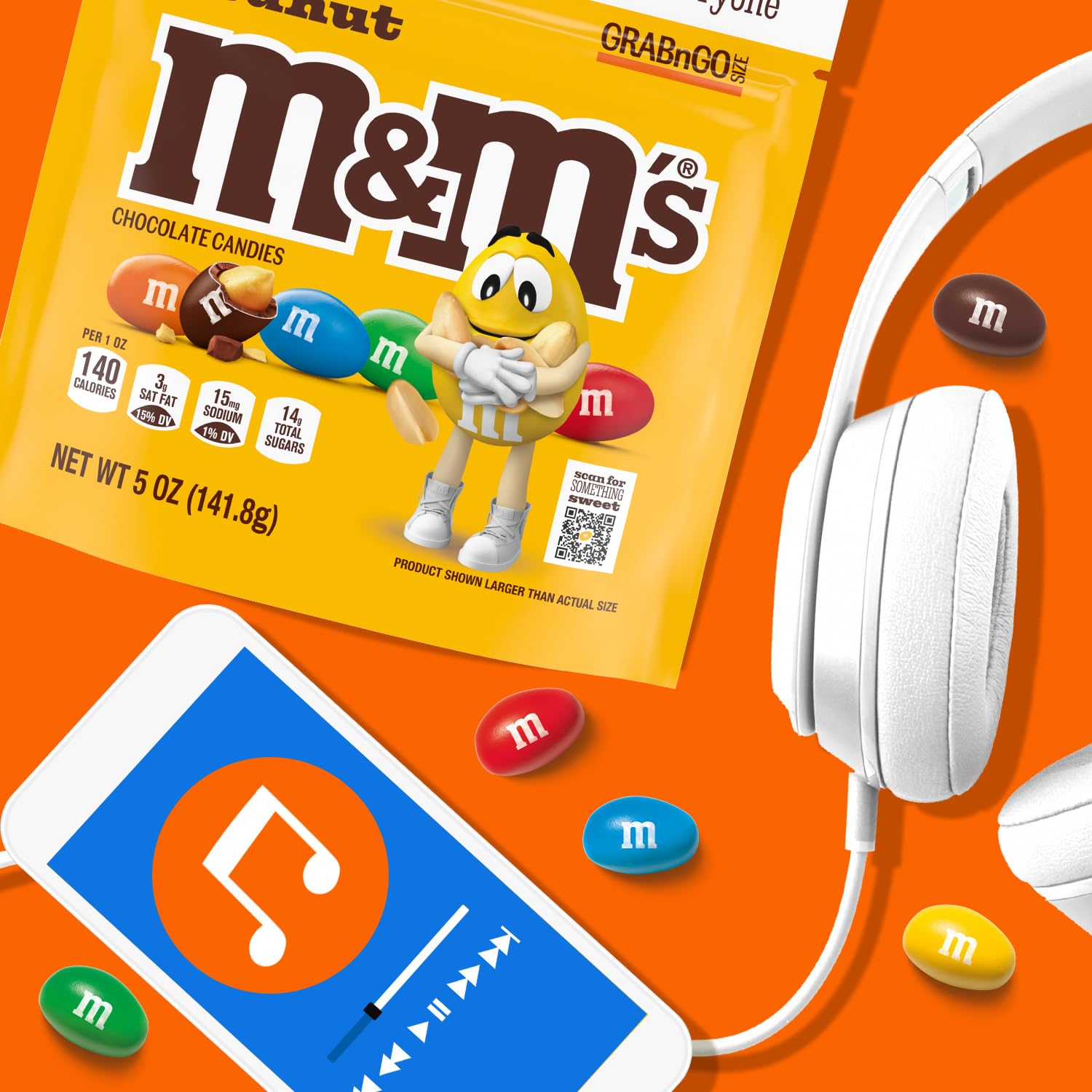 M&M'S Peanut Milk Chocolate Candy, Grab N Go, 5 oz Bag (Pack of 12)