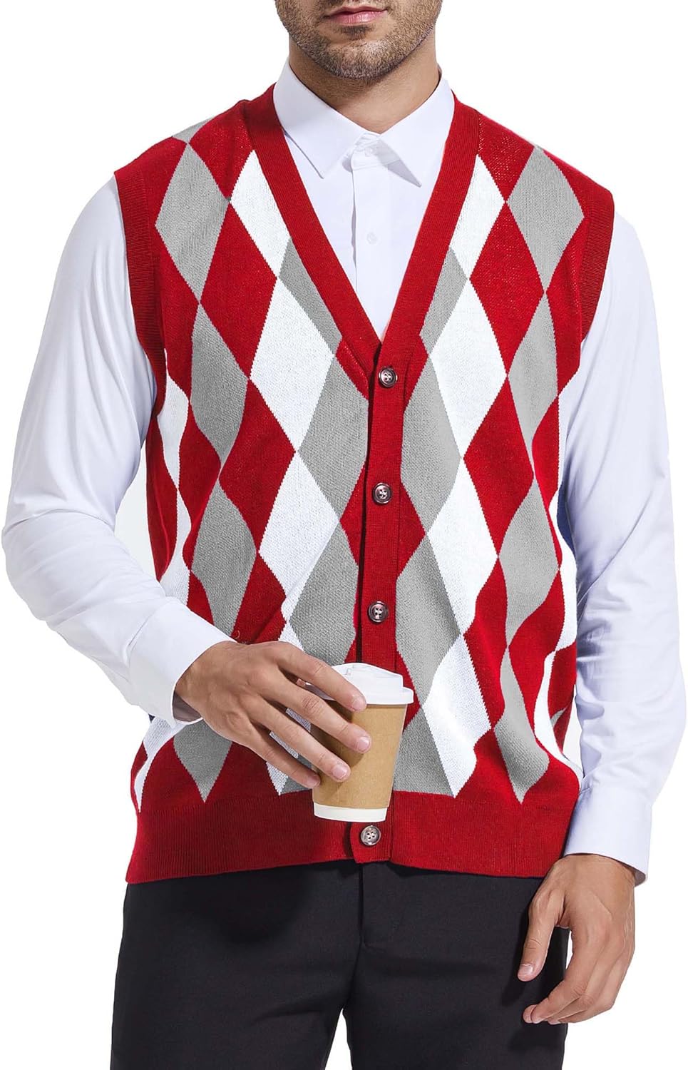 Beotyshow Mens Argyle Sweater Vests V Neck Sleeveless Cardigan Vest Knitwear