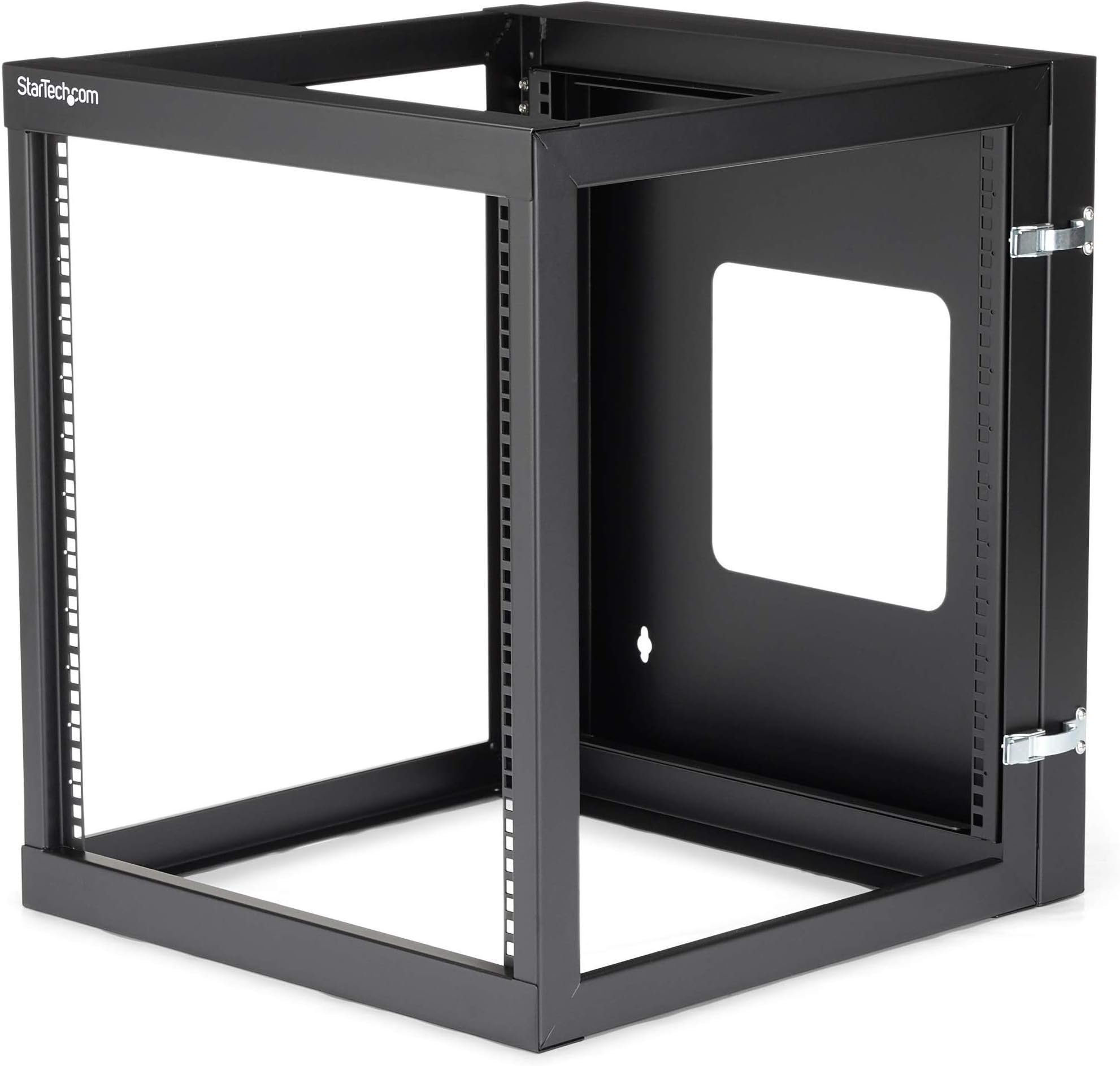 4-Post 12U Hinged Wall-Mount Network Rack, 19" Open Frame Server Rack with 19.8in Mounting Depth, Wall Mount Swing Out Data Rack for IT / AV / Computer Equipment, TAA (RK1219WALLOH)