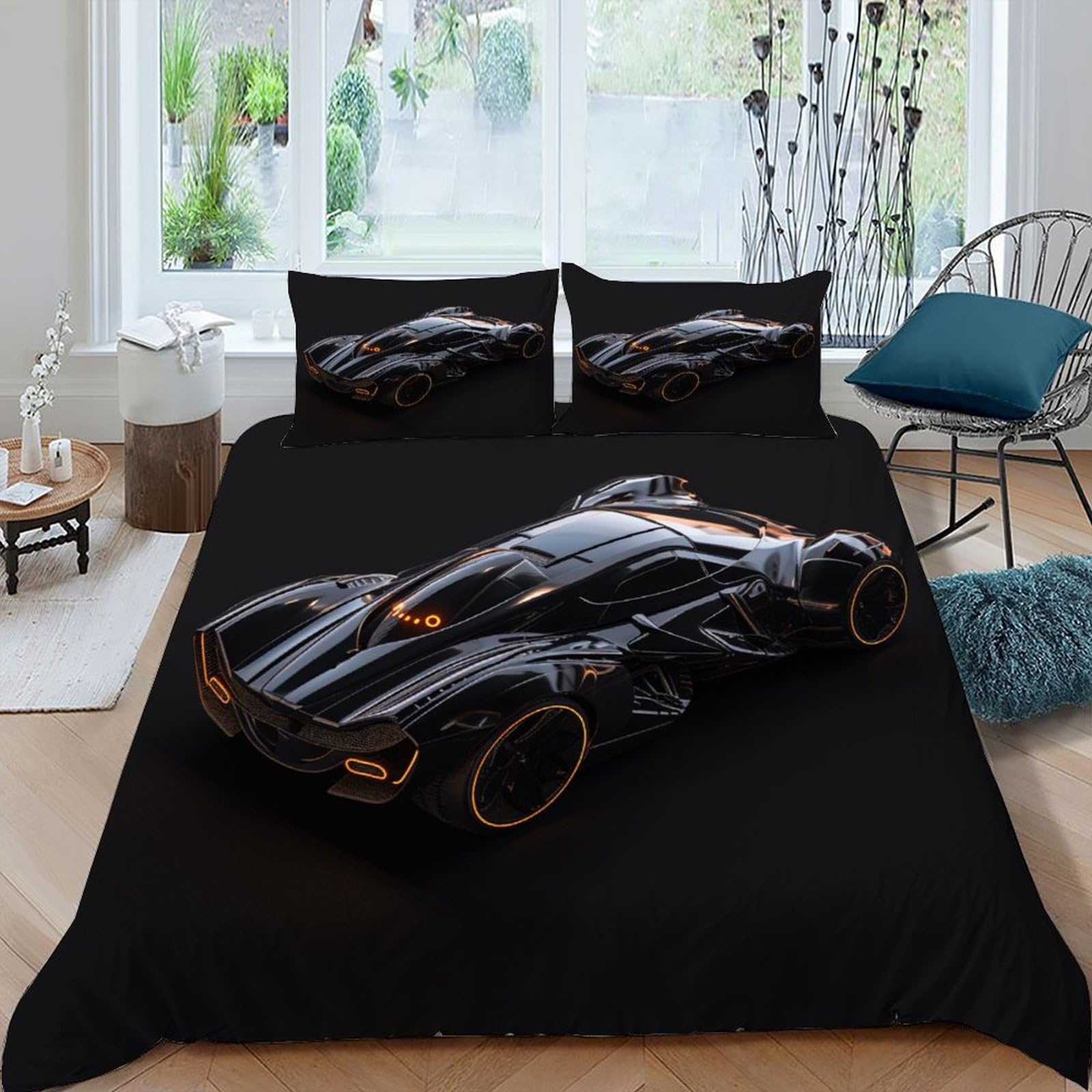 Housse de couette 2 pièces sport car 220x240cm lit king motif imprimé 3D