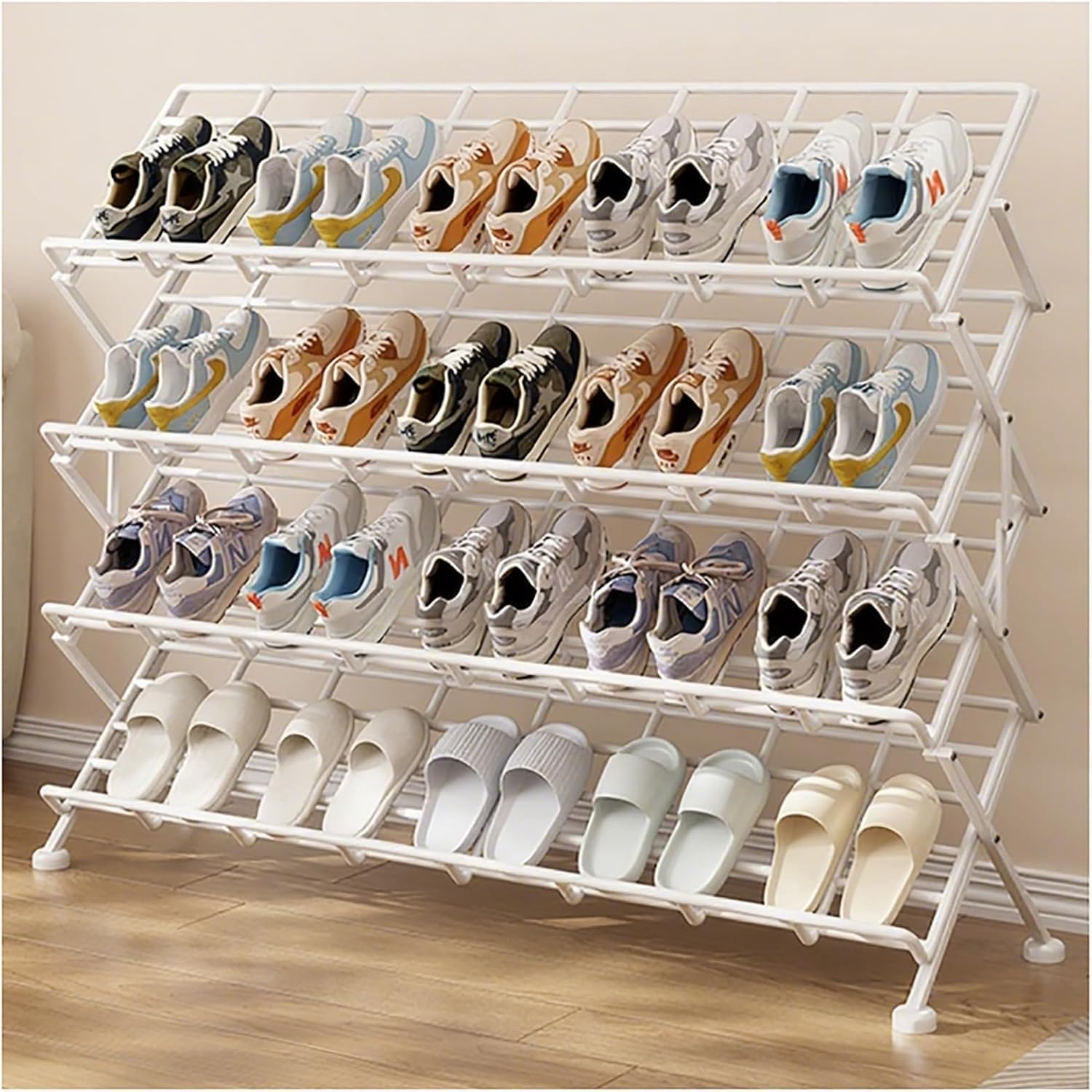 Étagère à chaussures pliable en bois et métal, meuble de rangement moderne pour entrée compacte