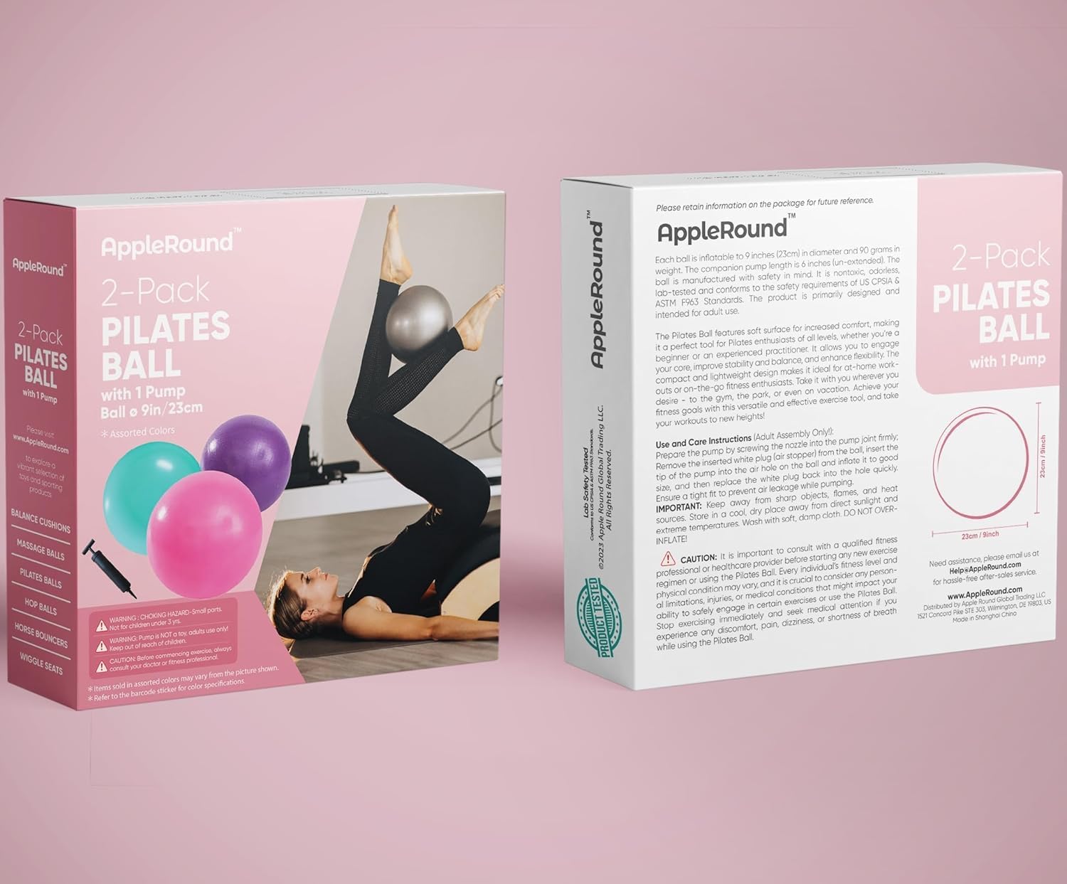 AppleRound Exercise Ball with Pump, 9-Inch Small for Pilates, Yoga, Core Stability - Choose: [Pack of 1 Ball + 1 Pump] or [Pack of 2 Balls + 1 Pump]