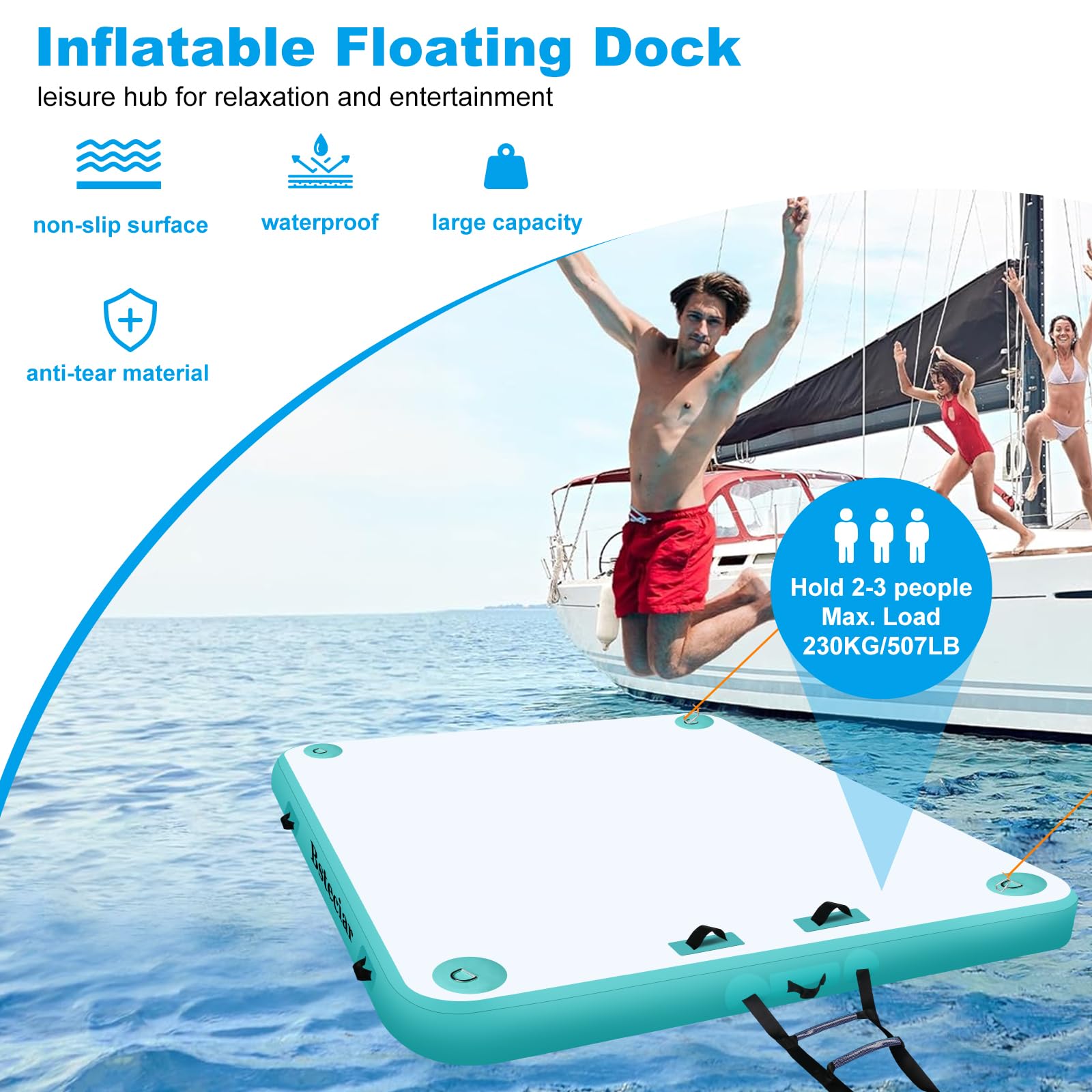 Piattaforma Galleggiante Gonfiabile Per 2-6 Persone con Pompa, Corda Scala Staccabile e Bolsa de Transporte Pontile Galleggiante Gonfiabile Per Piscina Spiaggia Lago Oceano
