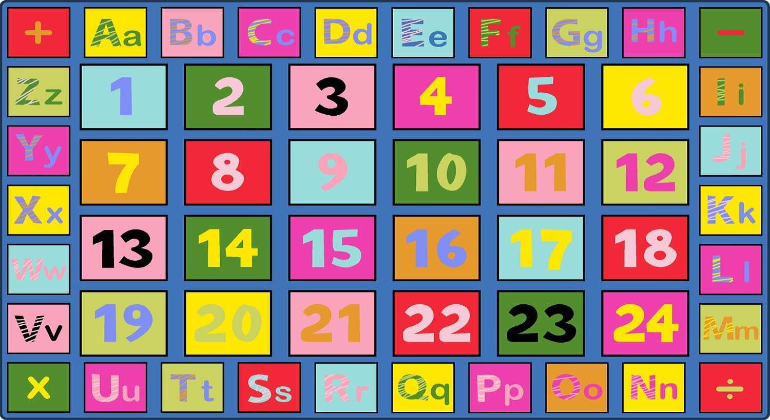 ABC Alphabet Rug 7'6"x13'1" Educational Learning Carpet Black Colorful Classroom Rug with 24 Seats Non Slip Fade-Resistant for Daycare, Preschool, Elementary (Colorful Number, 7'6"x13'1")