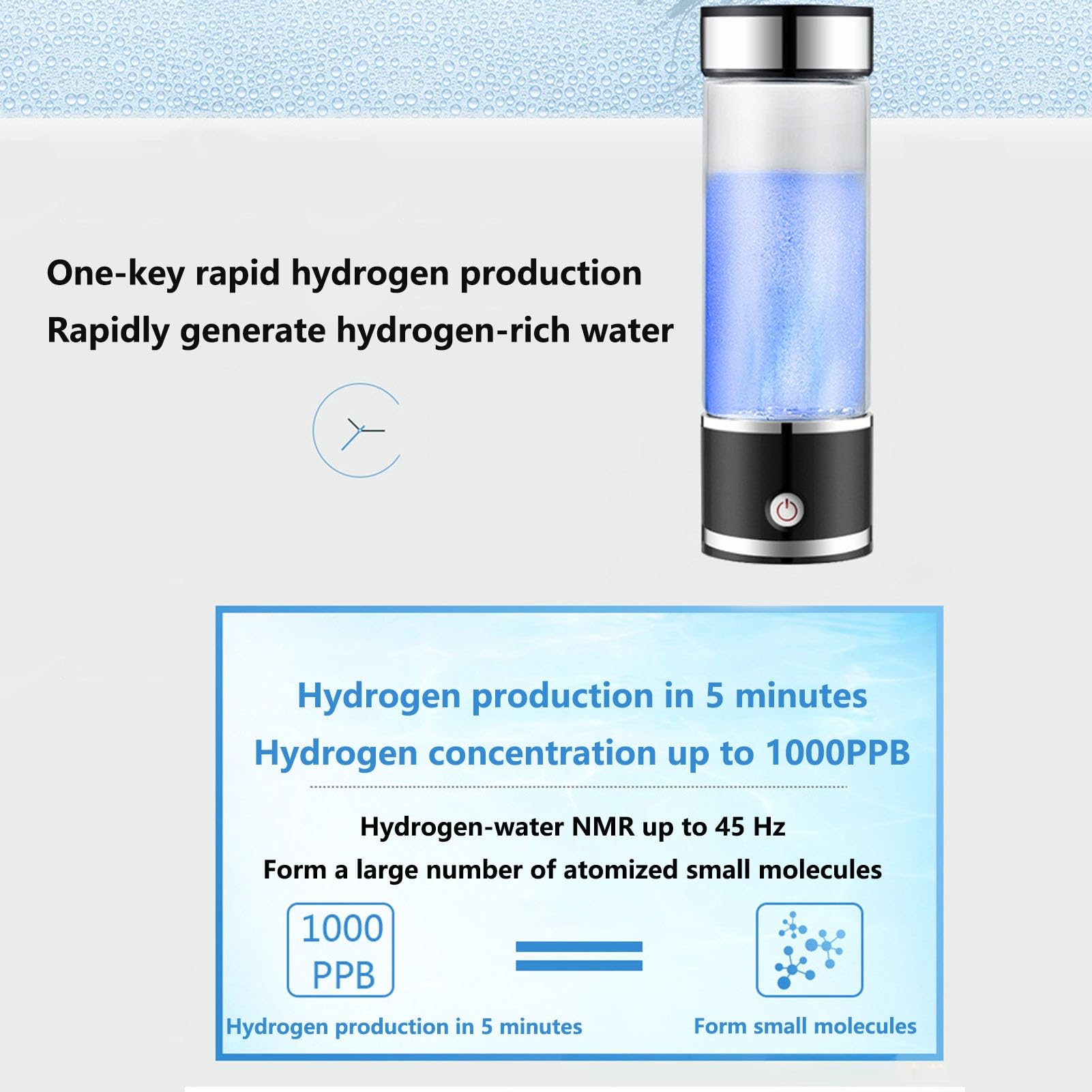 Generador De Agua De Hidrógeno Portátil Botella De Agua De Hidrógeno Máquina De Ionizador De Agua Rica En Hidrógeno 5 Minutos De Concentración De Hidrógeno De Hasta 1000 PPB Antioxidación 350 Ml
