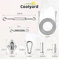 Vista 5 de COOLYARD Kit de accesorios para vela con cable de cable, cable de avión recubierto de vinilo de 48 pies (12 pies x 4), kit de colgar de 6 pulgadas