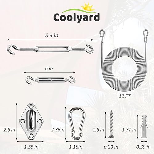 Miniatura 5 de COOLYARD Kit de accesorios para vela con cable de cable, cable de avión recubierto de vinilo de 48 pies (12 pies x 4), kit de colgar de 6 pulgadas