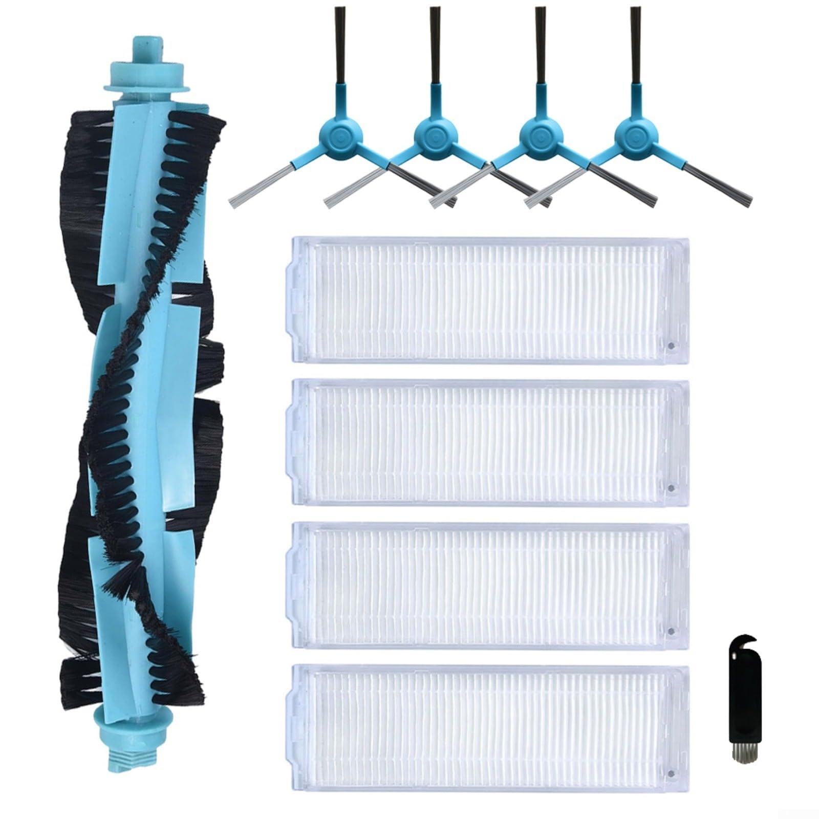 10 piezas de repuesto Compatible con Cecotec para Conga 3290 3390 3490 3590 3690 3790 3890 para Elite 4090 4690 5090 5490 6090 7090, 1 cepillo de rodillo, 4 cepillos laterales, 4 filtros, 1