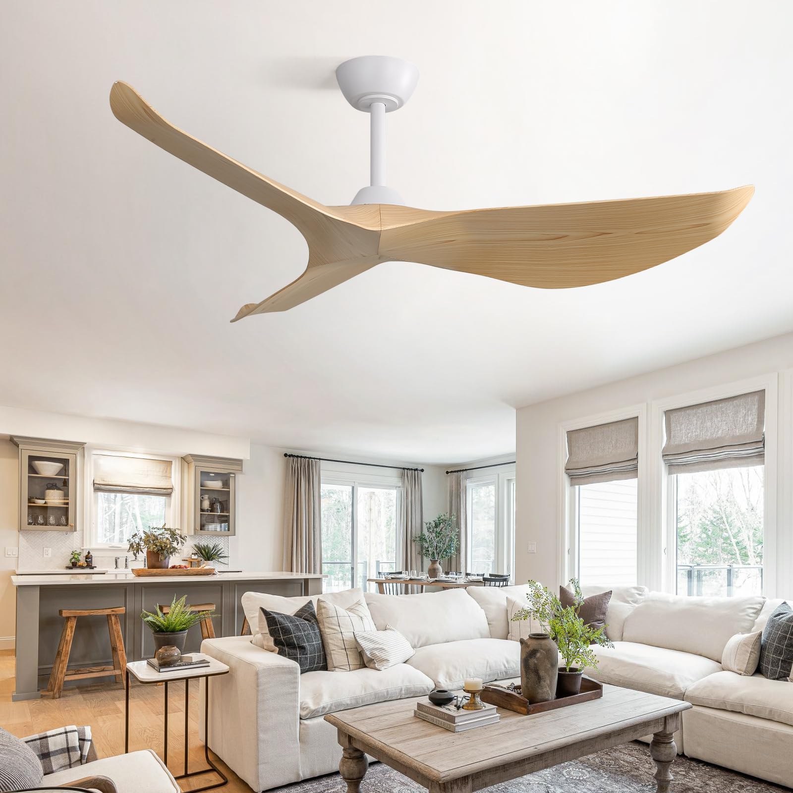 CACI Mall 52 Inch Ceiling Fans No Light, 3 blade ceiling fan without light, Modern, Remote Control, 6 Speeds, Timer, Quiet Reversible DC Motor for