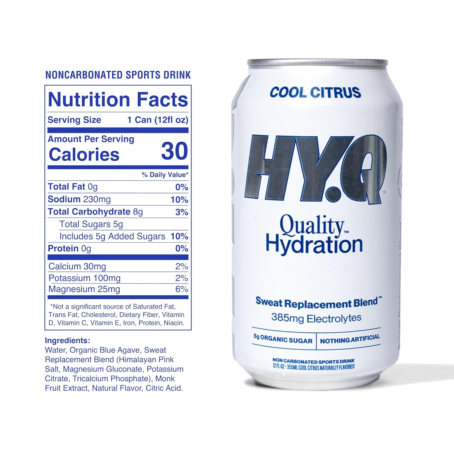 HY.Q Hydration Drink, Cool Citrus, 12 fl oz (12-Pack) Canned Sports Drink, Quality Ingredients for Hydration, Sweat Replacement Electrolytes, Non-Carbonated Flavored Electrolyte Beverage