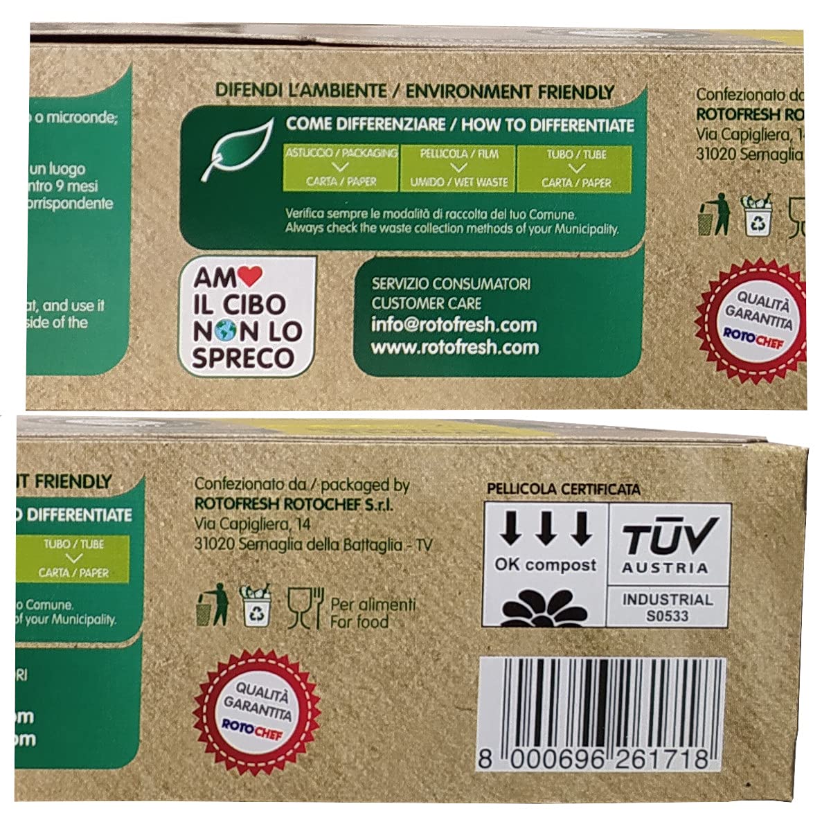 Pellicola Cucina Alimenti BIODEGRADABILE e Compostabile, 5x10 MT, 100% ITALIANA, Film Trasparente Alimentare Estensibile, Accessori Cucina Ecologici