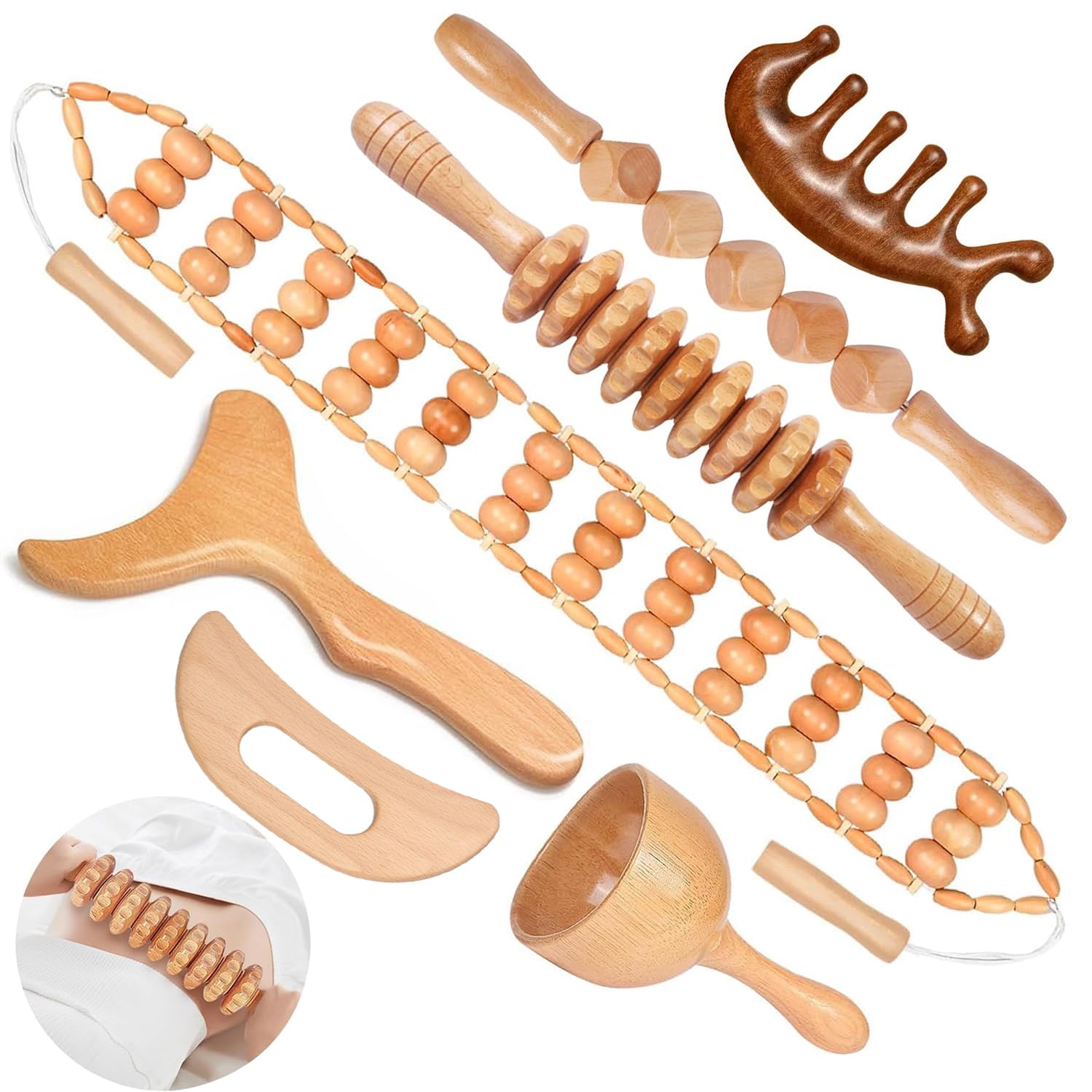 7 herramientas de masaje de terapia de madera, masajeador de drenaje linfático para aliviar el dolor muscular, kit de maderoterapia para esculpir el cuerpo para anticelulitis, moldear el