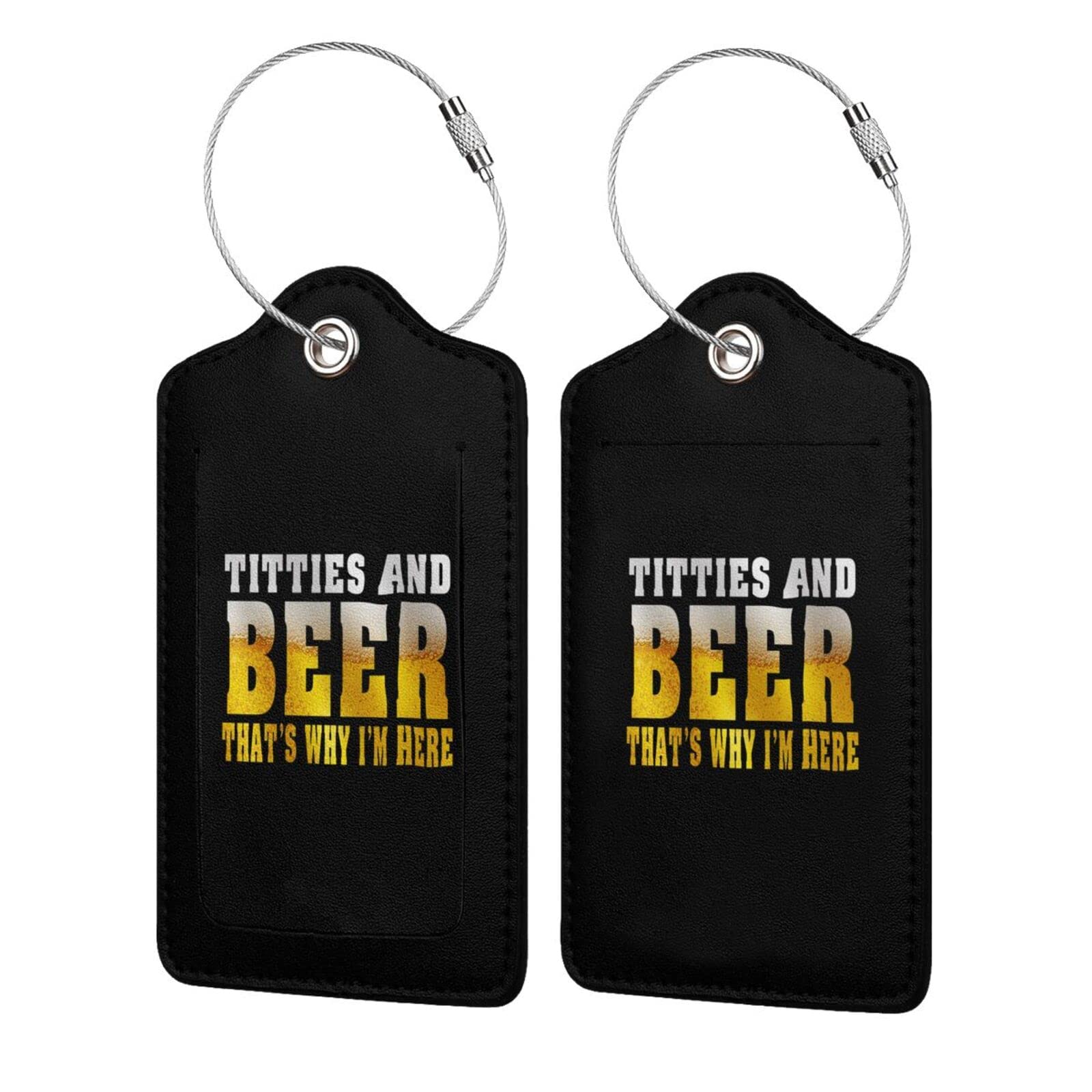 Tittie_Beer That's Why I'm_Here Luggage Tag Leather Luggage Decor with Privacy Cover Stainless Steel