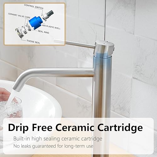 Miniatura 4 de Grifo de lavabo de níquel cepillado, grifo de baño alto con boquilla giratoria, grifo de baño de una sola manija, lavabo moderno de un solo orificio