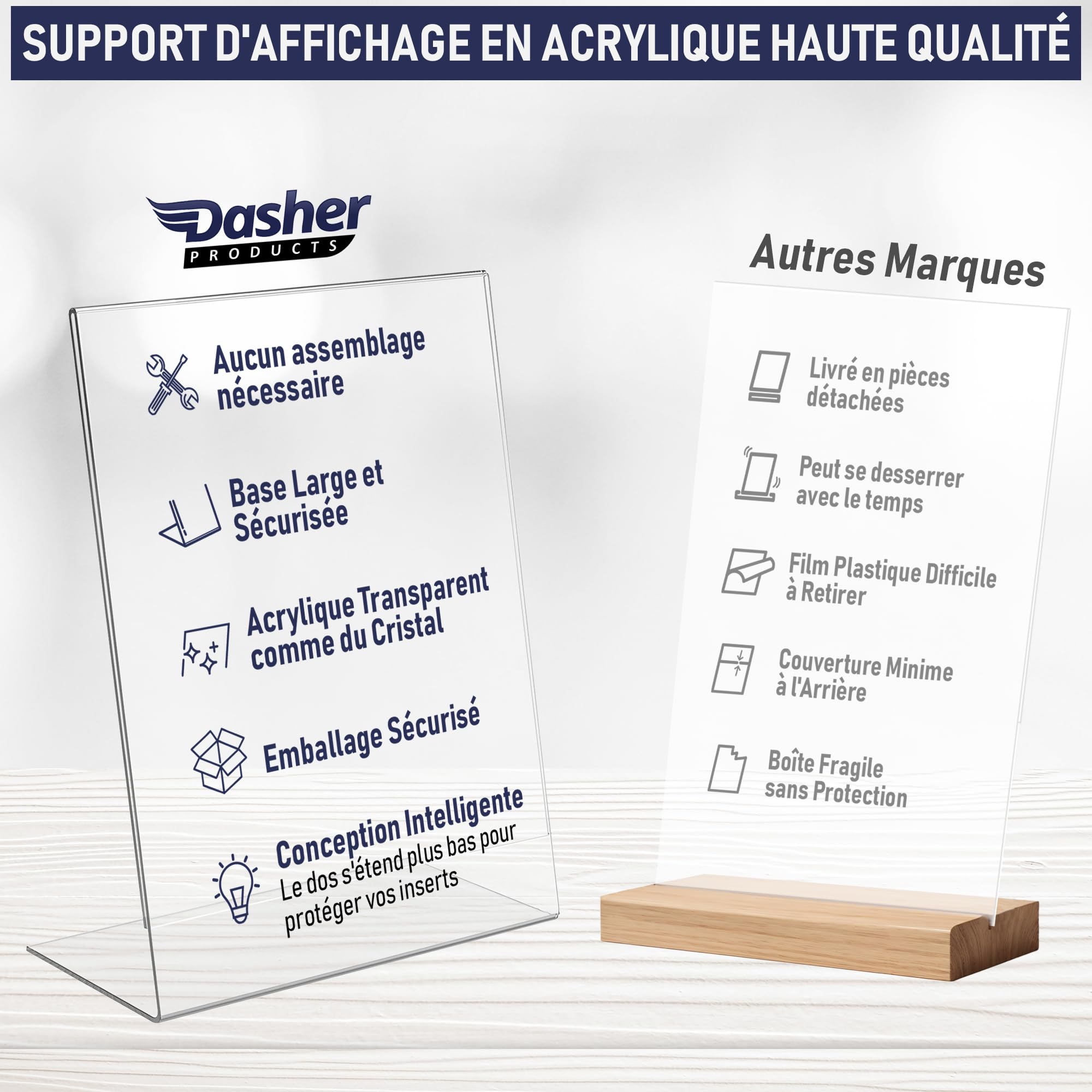 Porte-Document A4 Incliné en Acrylique Transparent, Pack de 3. Présentoir de comptoir, publicité, cadre photo, pancartes, brochures, dépliants, menus, affichage. Maison, bureau, magasin, restaurant