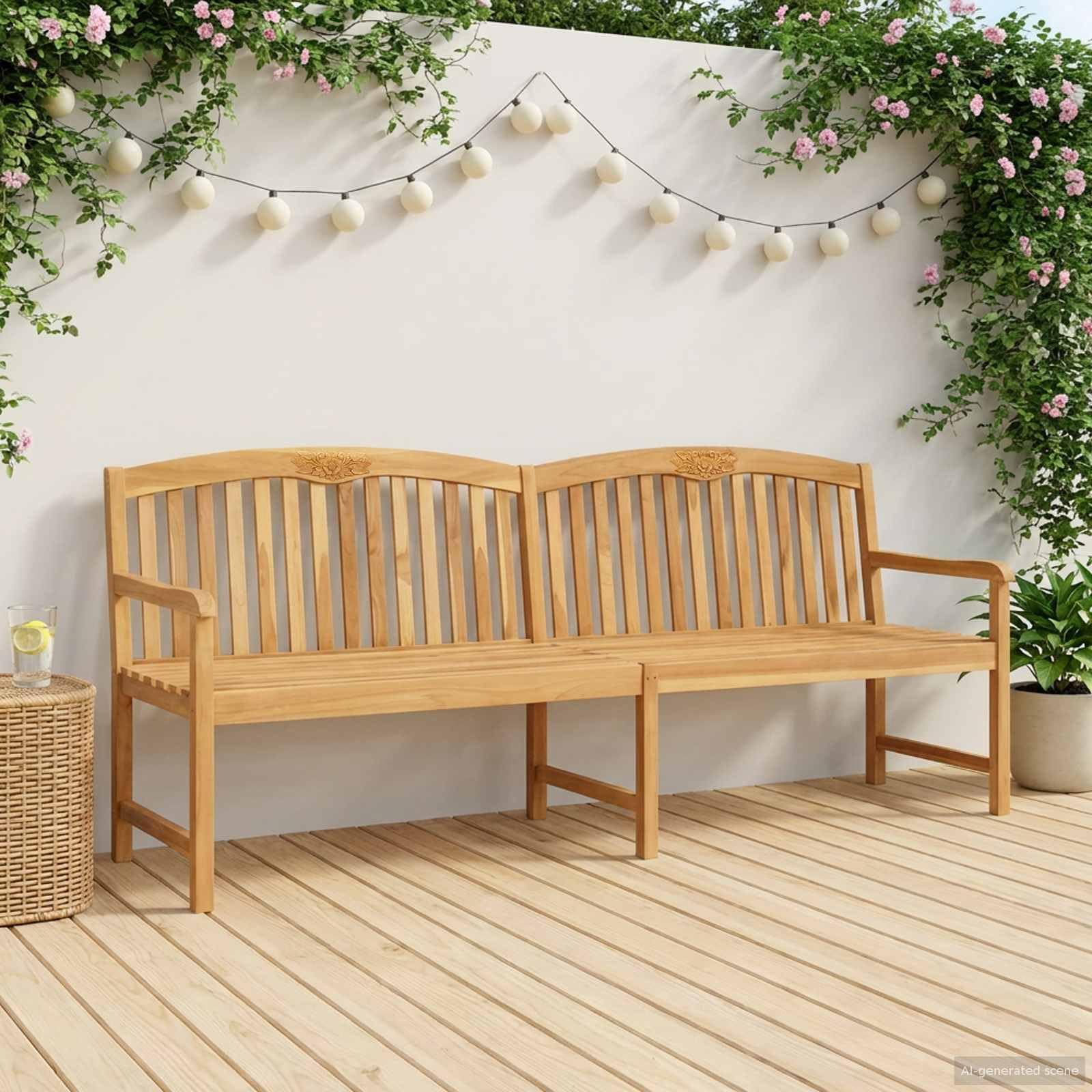 Banco Tallado a Mano en Forma de Rosa 228 x 60 x 90 cm Natural, Bancos de jardín, 31.85 kg-42030016
