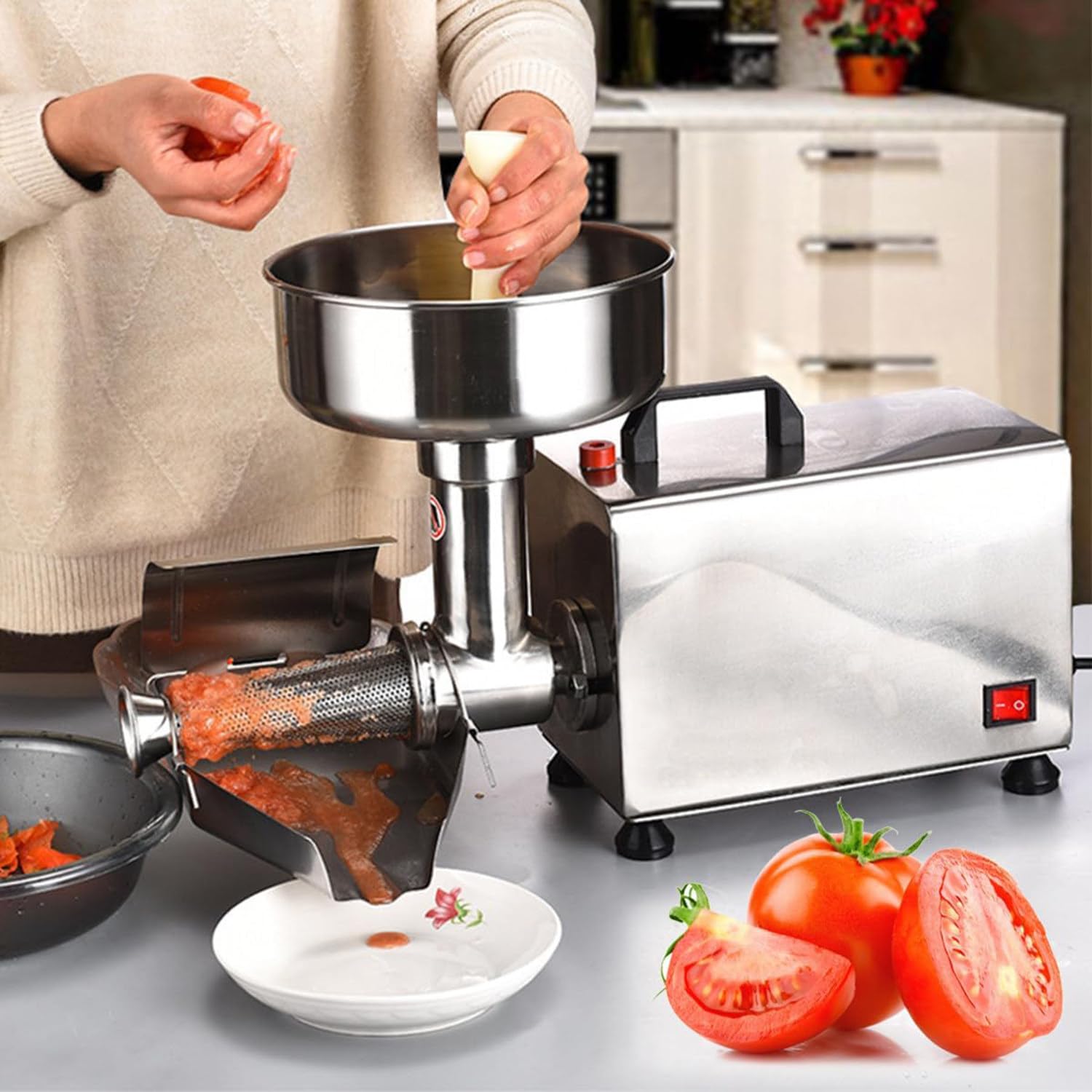 CWCQGH 450W Commercial Tomato Strainer Machine, Stainless Steel Food Strainer and Sauce Maker, Electric Fruit Press Squeezer Jam Machine