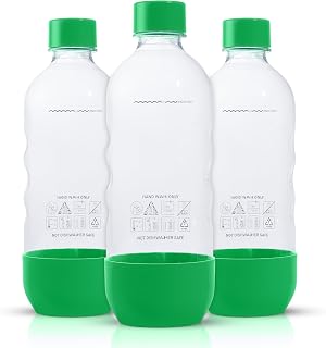 Replacement Carbonating Sparkling Water Bottles for SodaStream - 1 Liter, BPA-Free & Leak-Proof (Compatible with Fizzi, One Touch, Jet, Source, Play, Genesis, Power Models) - 3-Pack (Green)