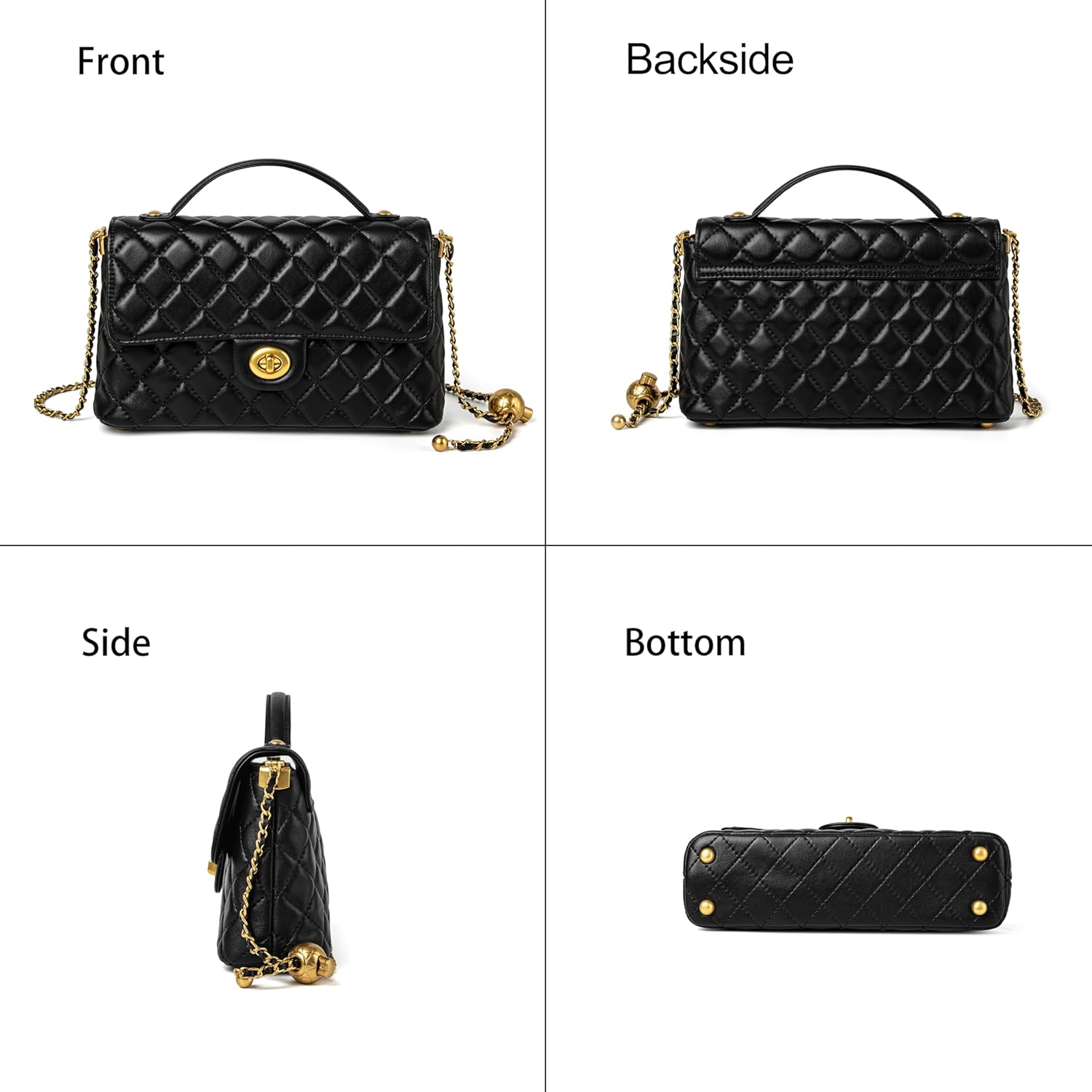 DORIS&JACKY Quilted Top Handle Satchel Purse for Women. Designer Lambskin Crossbody Shoulder Bag with Twist Lock Flap - Image 5