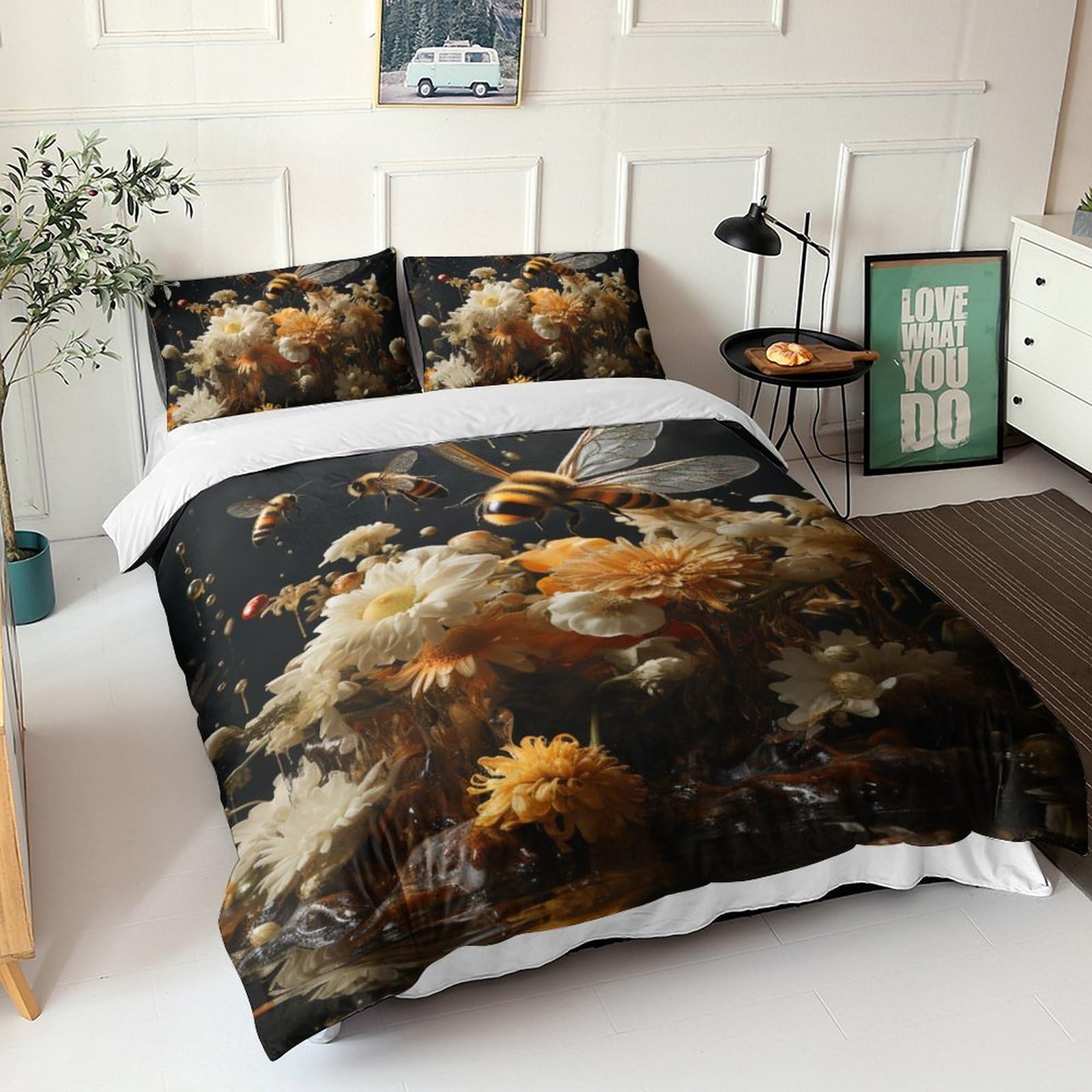 Parure de lit Bees Honey Bee en microfibres douce avec taies king size 220x240 cm