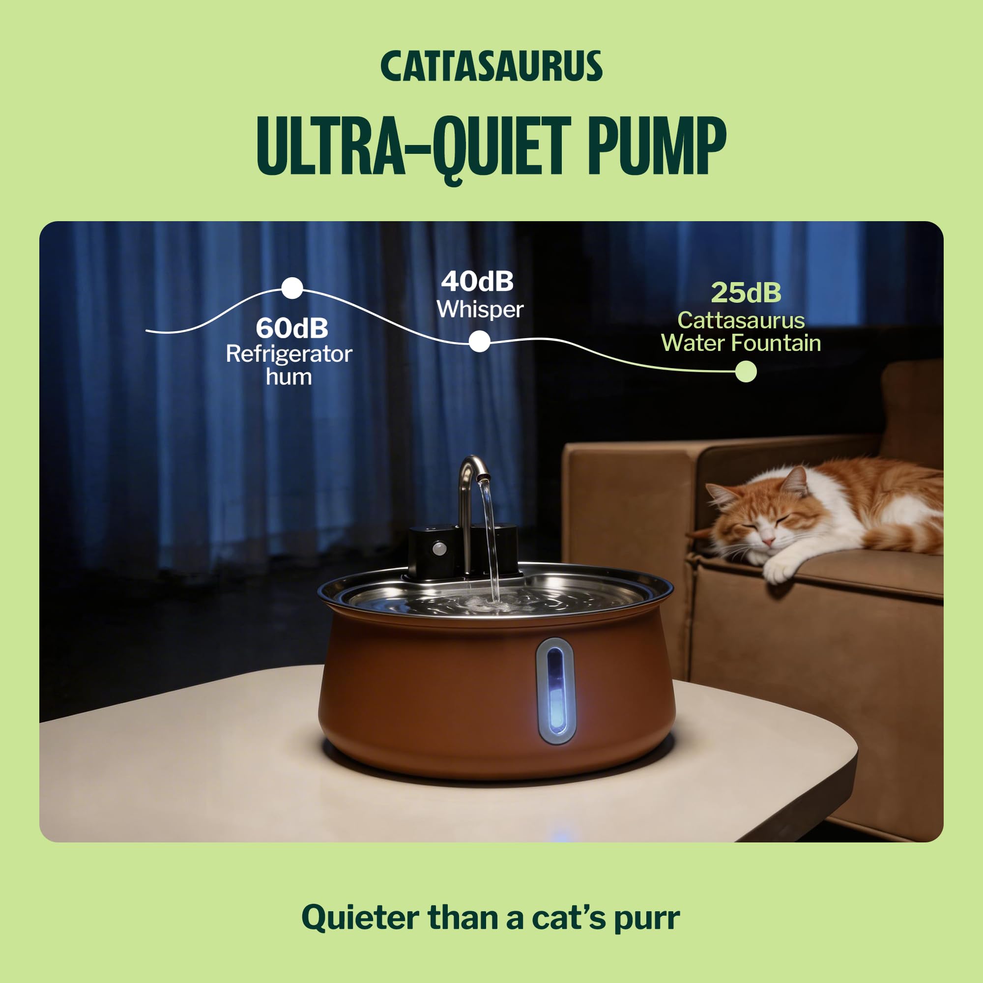 Cattasaurus Fontana d'acqua wireless per gatti in acciaio inossidabile 304, fontana automatica da 4 litri (caffè, fontana + 14 filtri (fornitura per 3 mesi)