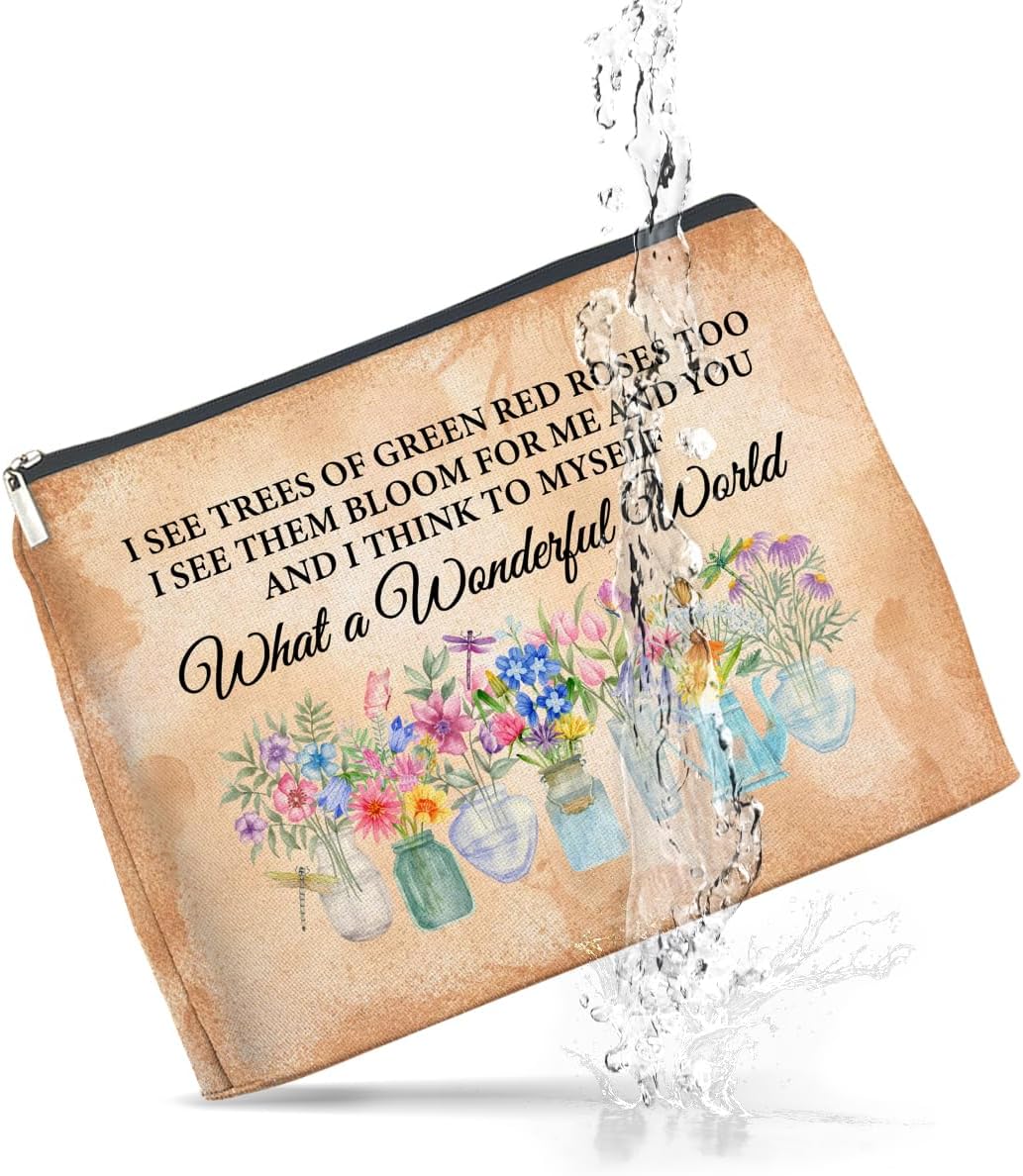 Floral Makeup Bag Gifts for Women What a Wonderful World Floral Butterfly Cosmetic Bag Zipper Makeup Pouch - Image 7