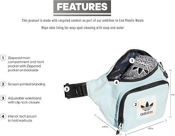 adidas Originals Sport Hip Pack/Small Travel Bag, Halo Mint Green/White/Acid Orange, One Size