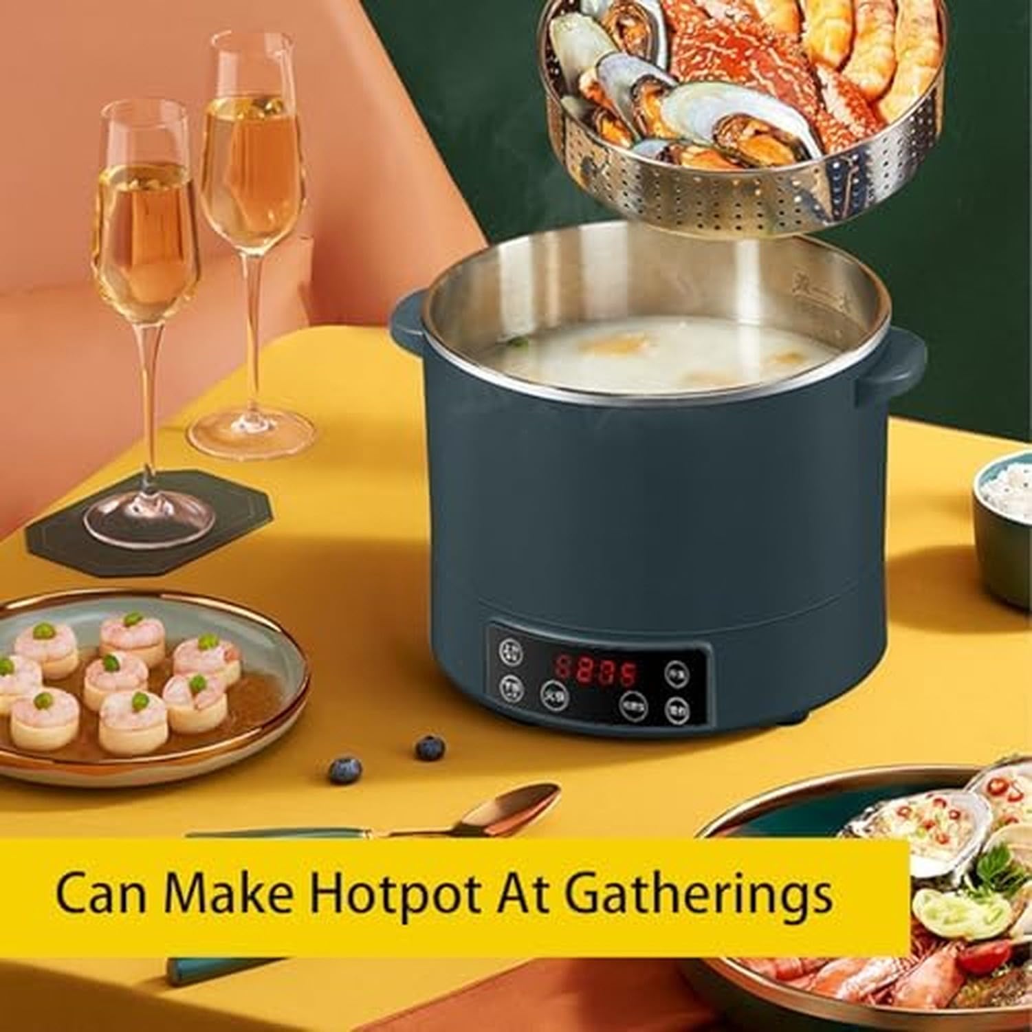 Smart Rice Cooker z koszem na parze, funkcja gotowania o niskiej zawartości cukru, zegar opóźnień 12H dla zdrowych posiłków rodzinnych, operacja jednym dotykiem,