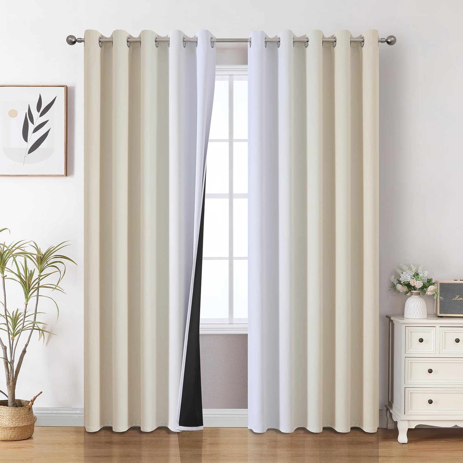 Beige and Greyish White Ombre Blackout Curtains Living Room 62 Inches Wide