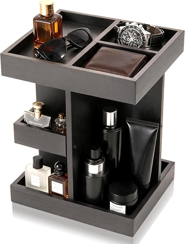 Organizador giratório WZF de 3 níveis para perfumes, em madeira preta
