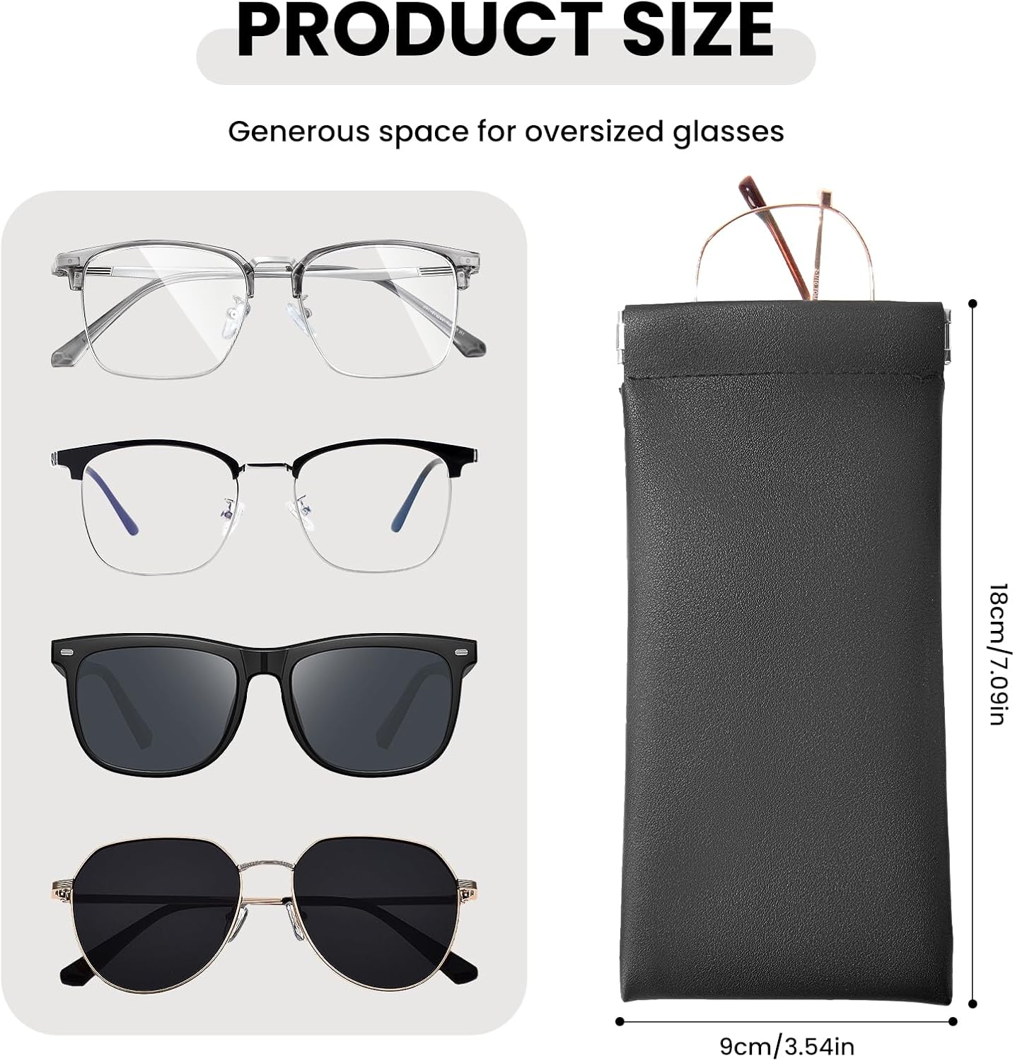 Leather Glasses Case, Soft Sunglasses Pouch, Magnetic, 3-Pack image 2