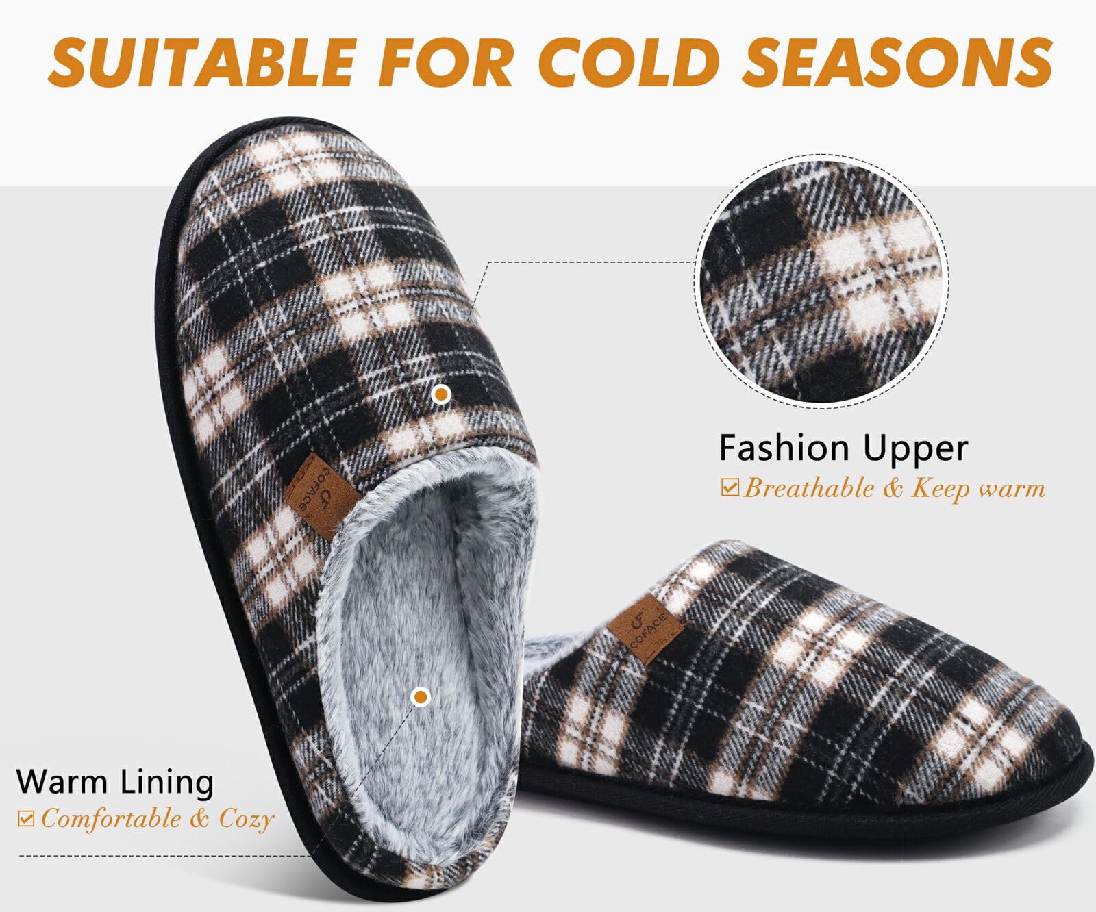 Pantofole da Uomo Invernali Plaid, Comoda Memory Foam Calde Scarpe da Casa in Lana con Suola Antiscivolo 40-47