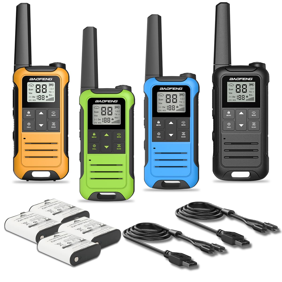 Walkie Talkies Long Range for Adult, 4Pack Rechargeable Baofeng Walkie Talkie F22 FRS Two Way Radio,USB-C Cable,1400mAh Li-ion Battery NOAA with Flashlight for Camping Family